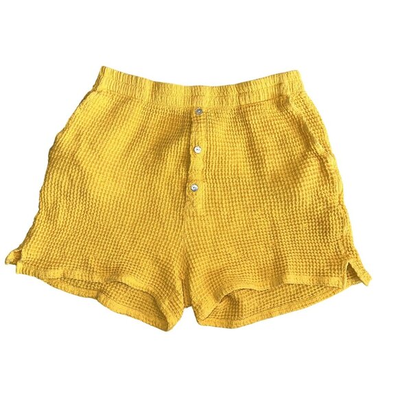 Donni Pants - DONNI. Waffle Knit Yellow Mother Of Pearl Shorts Women's Medium M